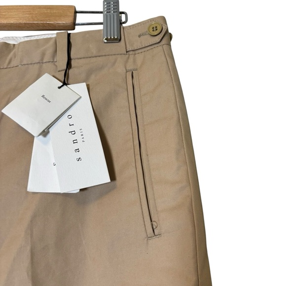 NWT Sandro Paris Women’s High Waisted Trouser E15 Prest Beige Cotton Pants-Sz 42 - Picture 3 of 7